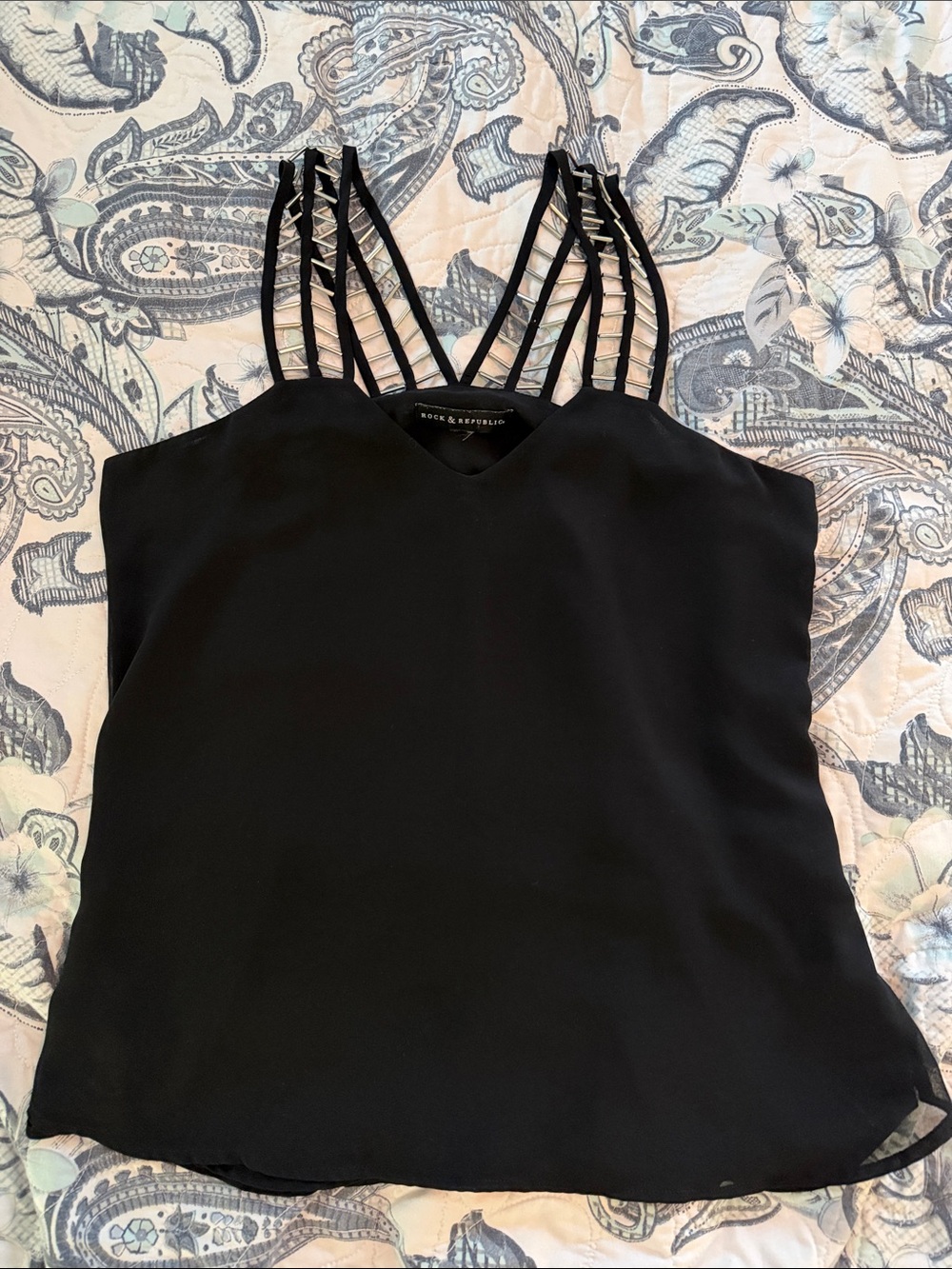 Rock & Republic Black Strappy V-Neck Camisole